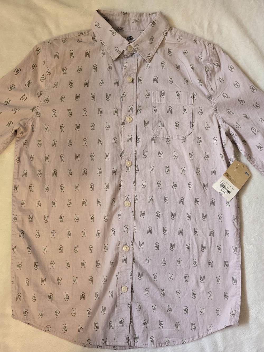 Lavender Adjustable Sleeve Button-Up Shirt with Icon Print